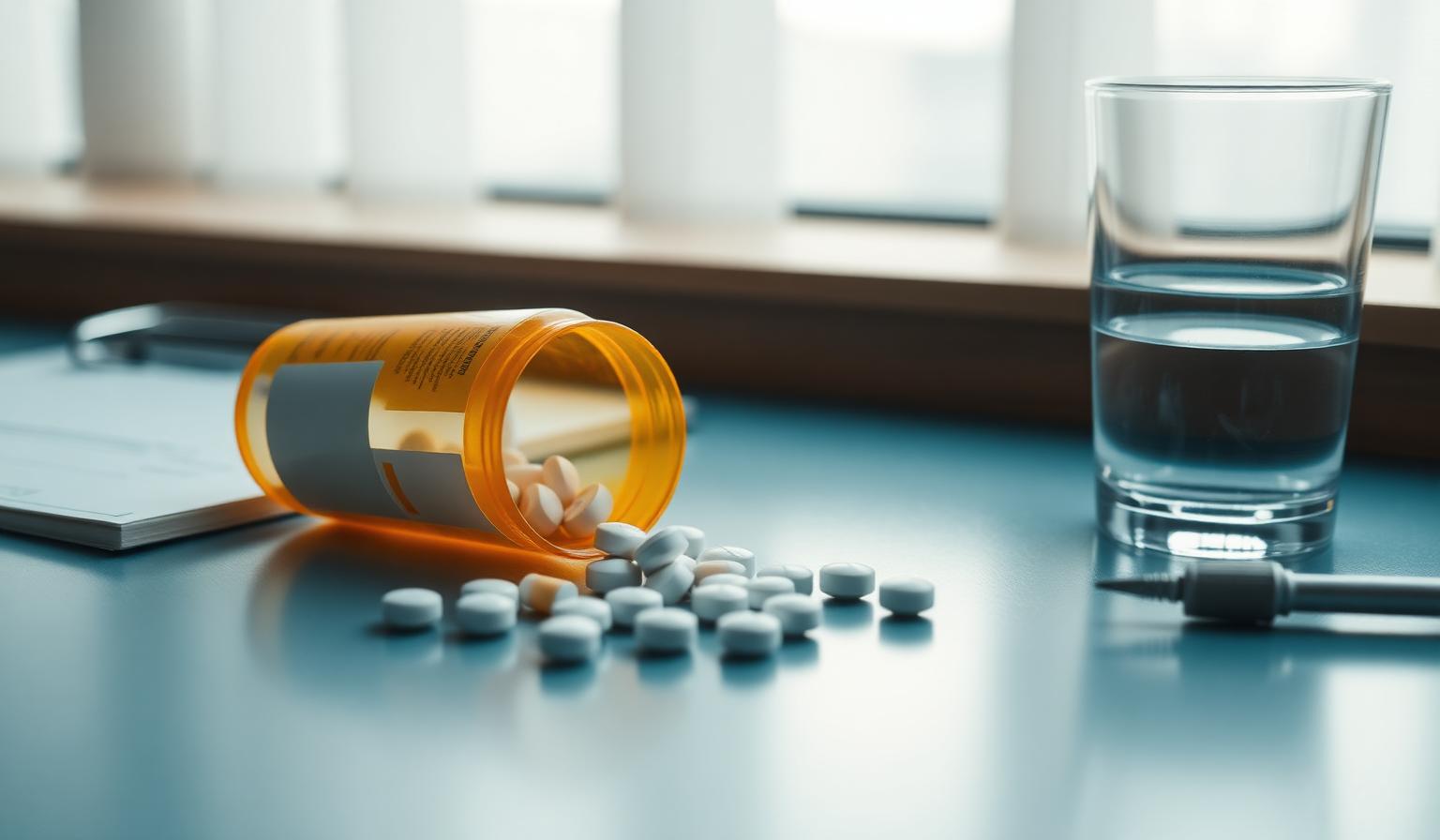 Open prescription bottle of clonazepam (Klonopin) tablets on a clinical desk illustrating drug detection windows